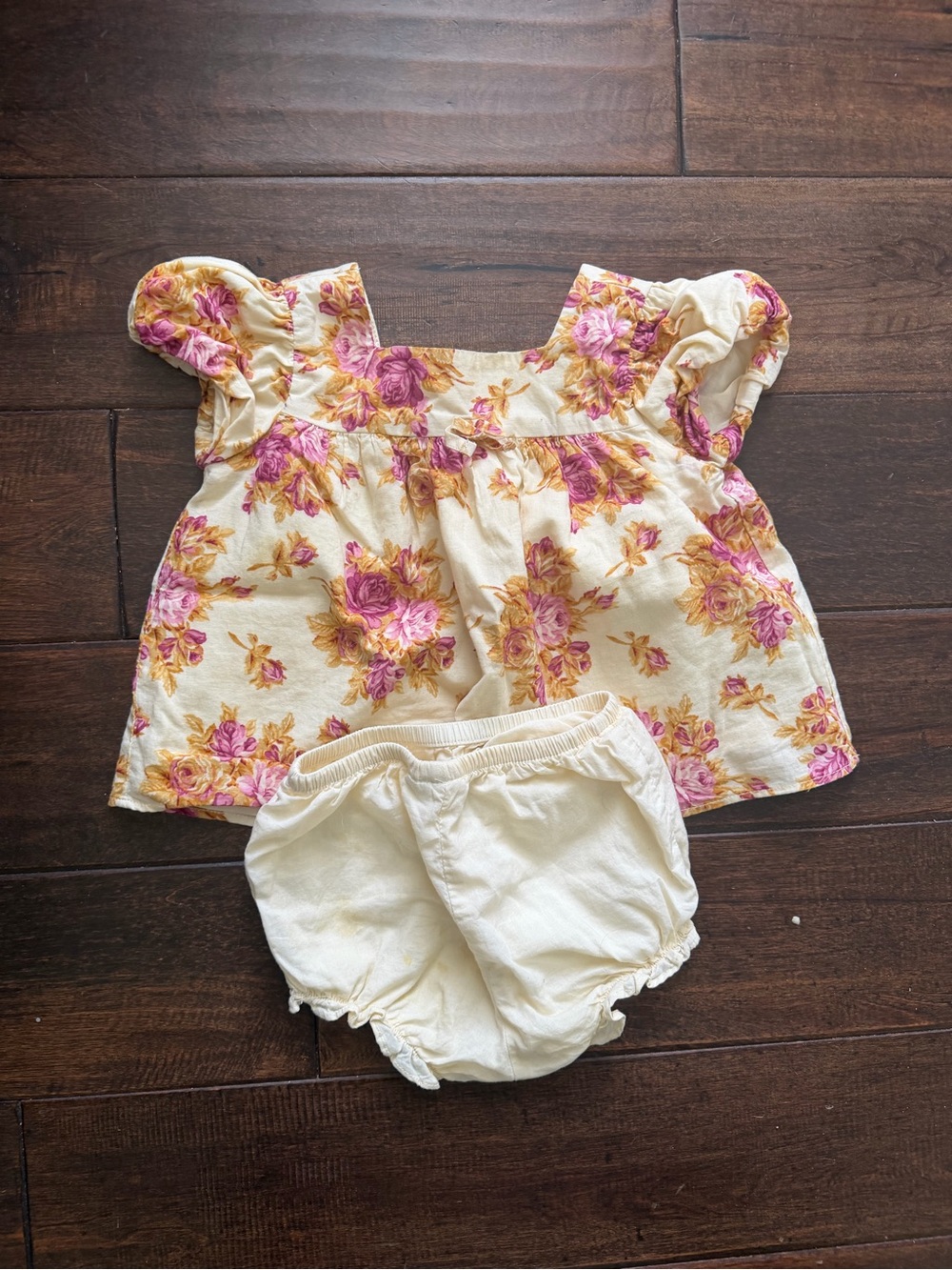 Janie and Jack Cream Floral Puff-Sleeve Top with Bloomers